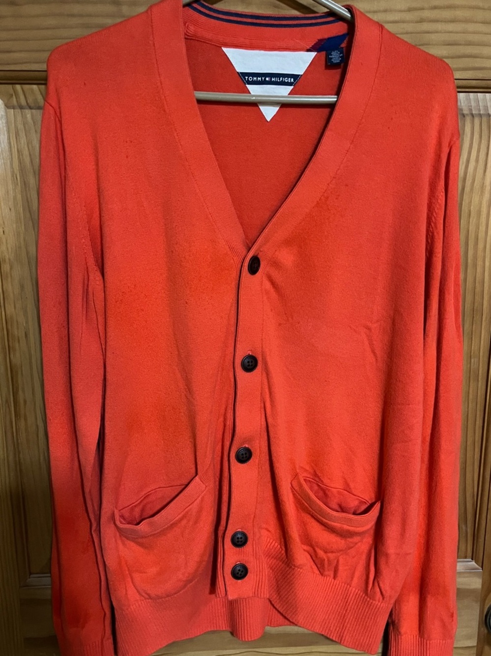 Tommy Hilfiger Bright Orange V-Neck Button Cardigan